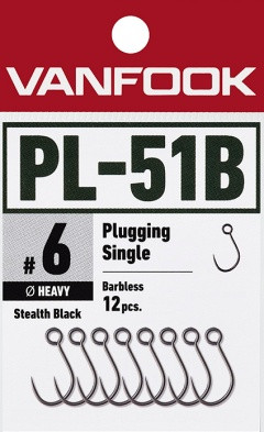 Vanfook PL-51B, Heavy wire barbless single hooks for plugs