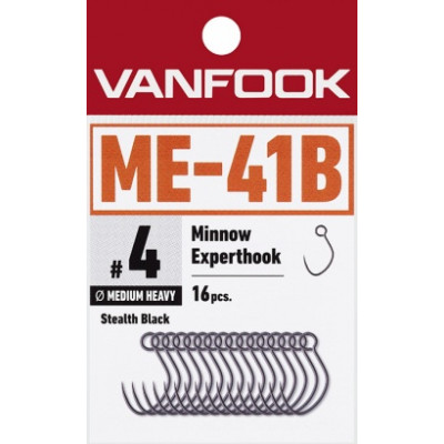 Vanfook Minnow Expert Hooks, ME-41B, Medium Heavy barbless single hooks for minnows